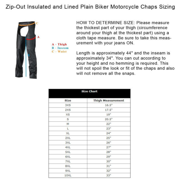 Vance Leather Unisex Black Zip-out Insulated Thermal Liner Biker Leather Motorcycle Chaps - Image 6