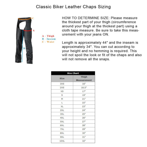 Vance Leather Unisex Classic Black Leather Biker Motorcycle Riding Chaps - Image 3