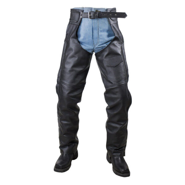 Vance Leather Unisex All Season Black Zip-out Insulated Thermal Liner Braided Biker Leather Motorcycle Chaps - Image 2