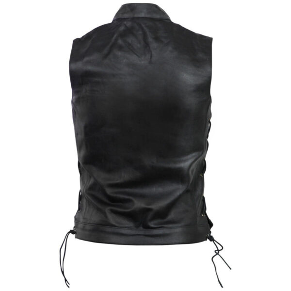 Vance Mens Black SOA Club Style Leather Motorcycle Vest With Side Laces - Image 2