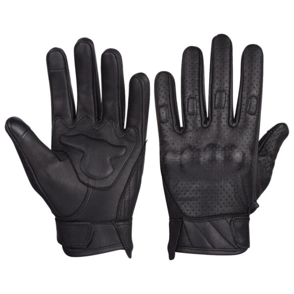 Mens Premium Leather Perforated Cruiser Gloves with Knuckle Protection - Touchscreen Motorcycle Gloves - Image 3