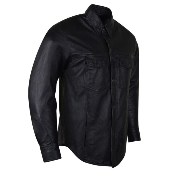 High Mileage Mens Concealed Carry Black Premium Cowhide Biker Motorcycle Leather Shirt - Image 2
