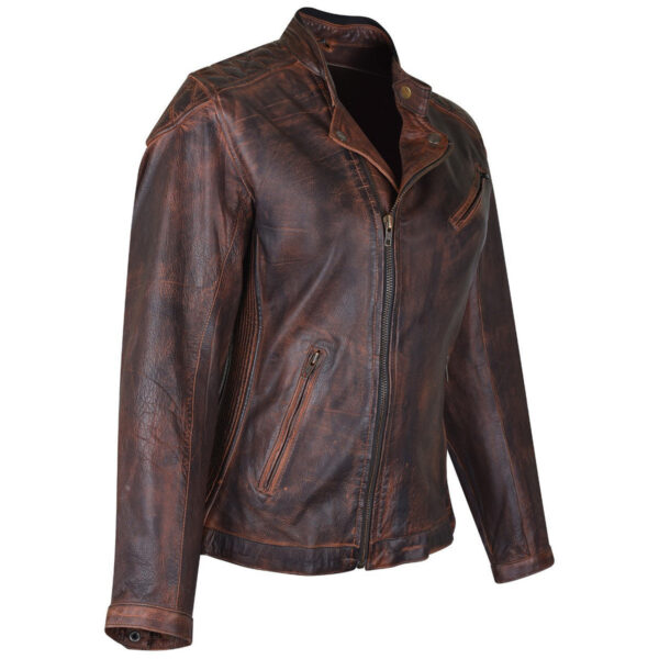 High Mileage Women's Vintage Brown Lady Biker Motorcycle Riding Leather Jacket With Diamond Stitched Shoulders - Image 2