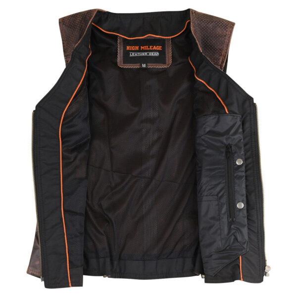 High Mileage Womens Vintage Brown Premium Cowhide Biker Motorcycle Leather Vest With Buckles - Image 3