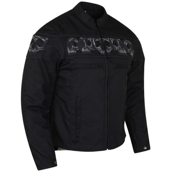 High Mileage Men's Concealed Carry Black Reflective Skulls Textile Motorcycle Jacket - Image 5