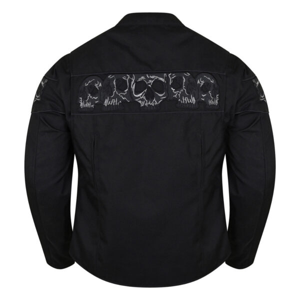High Mileage Men's Concealed Carry Black Reflective Skulls Textile Motorcycle Jacket - Image 6