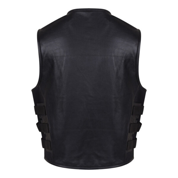 Mens Black SWAT Team Style Premium Leather Motorcycle Vest - Image 2