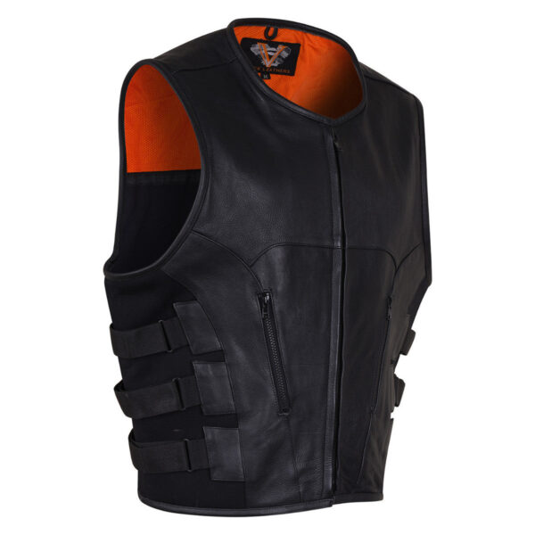 Mens Black SWAT Team Style Premium Leather Motorcycle Vest - Image 3