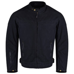 Mens Black Waxed Cotton Cafe Style Scooter Motorcycle Jacket With CE Armor