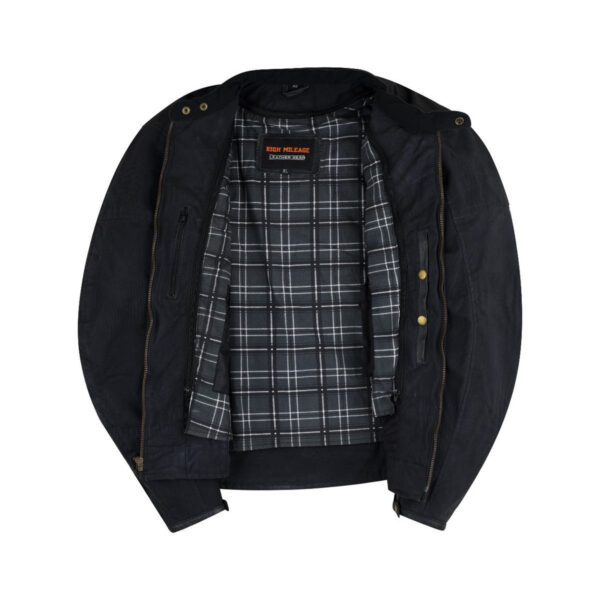 Mens Black Waxed Cotton Cafe Style Scooter Motorcycle Jacket With CE Armor - Image 3