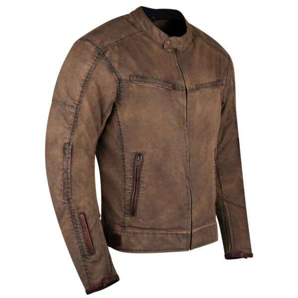 Mens Brown Waxed Cotton Cafe Style Scooter Motorcycle Jacket With CE Armor - Image 3