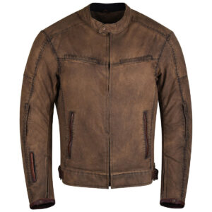 Mens Brown Waxed Cotton Cafe Style Scooter Motorcycle Jacket With CE Armor