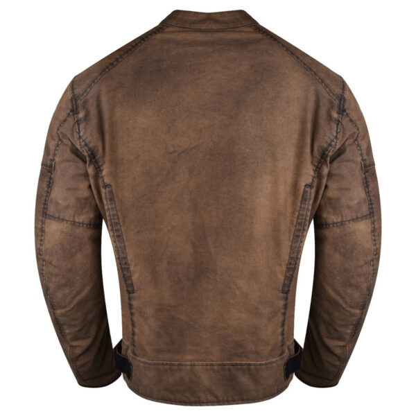 Mens Brown Waxed Cotton Cafe Style Scooter Motorcycle Jacket With CE Armor - Image 4