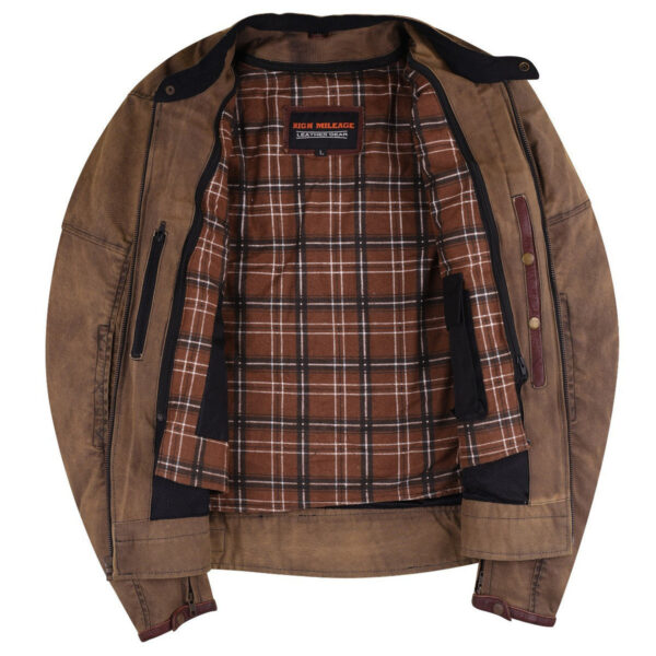 Mens Brown Waxed Cotton Cafe Style Scooter Motorcycle Jacket With CE Armor - Image 5