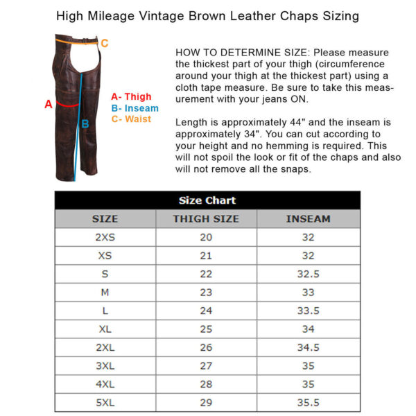 High Mileage Unisex Vintage Distressed Brown Biker Motorcycle Leather Chaps - Image 4