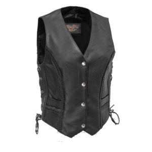 Vance VL1051 Womens Black Braided Lady Biker Leather Motorcycle Vest