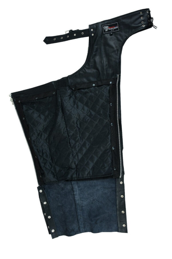 Vance Black Four Pocket Biker Leather Motorcycle Chaps Unisex - Image 5