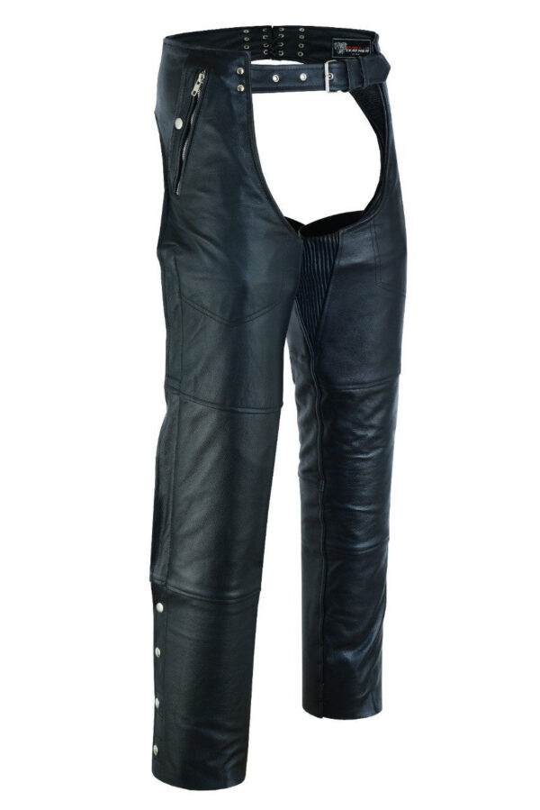 Unisex Black Premium Cowhide Four Pocket Biker Leather Chaps - Image 2