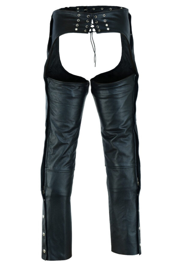 Unisex Black Premium Cowhide Four Pocket Biker Leather Chaps - Image 4