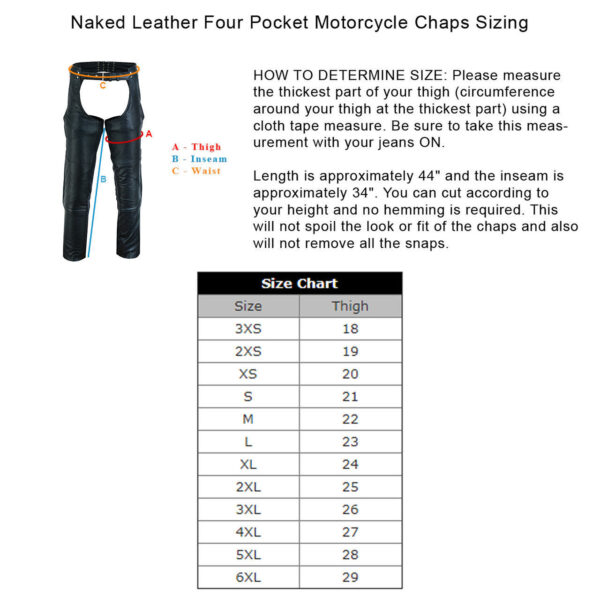 Unisex Black Premium Cowhide Four Pocket Biker Leather Chaps - Image 6