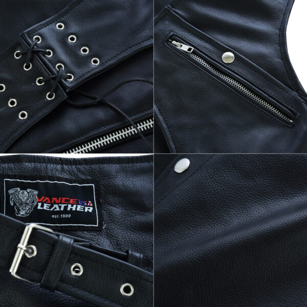 Unisex Black Premium Cowhide Four Pocket Biker Leather Chaps - Image 7