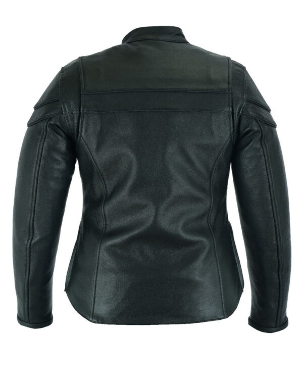 Vance Leather Womens Black Soft Cowhide Leather Sporty Scooter Crossover Biker Motorcycle Riding Jacket - Image 3