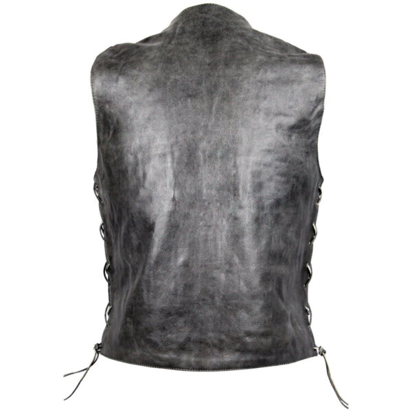 High Mileage Men's Distressed Gray Premium Cowhide Ten Pocket Leather Motorcycle Vest - Image 3