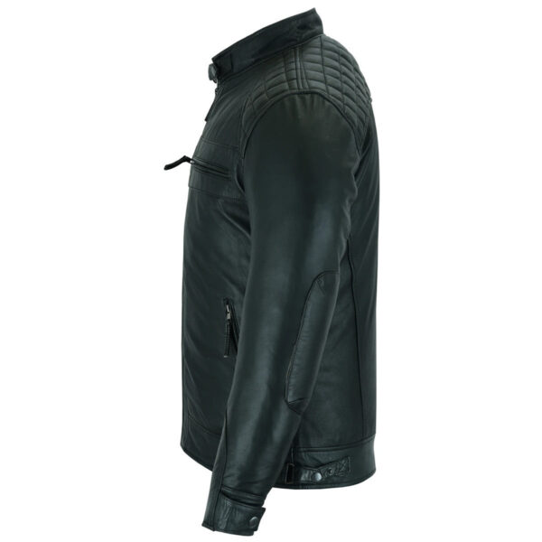 Mens Cafe Racer Gatsby Black Waxed Lambskin Motorcycle Leather Jacket - Image 6