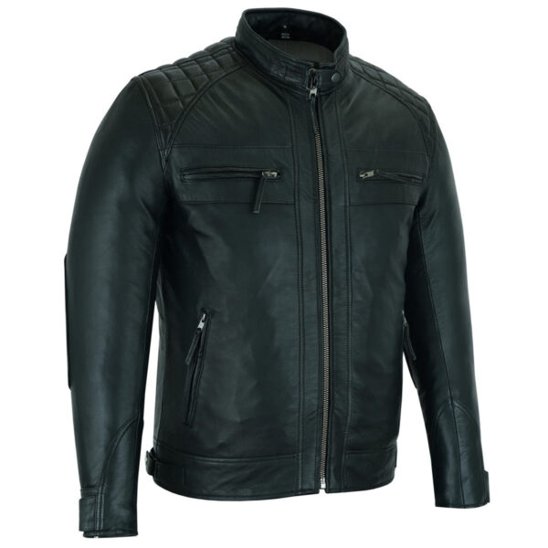 Mens Cafe Racer Gatsby Black Waxed Lambskin Motorcycle Leather Jacket - Image 3