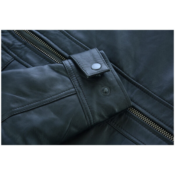 Mens Cafe Racer Gatsby Black Waxed Lambskin Motorcycle Leather Jacket - Image 9