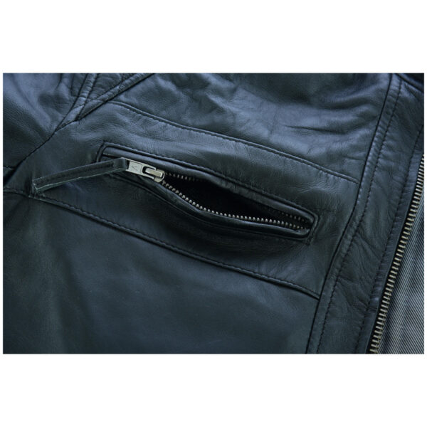 Mens Cafe Racer Gatsby Black Waxed Lambskin Motorcycle Leather Jacket - Image 13