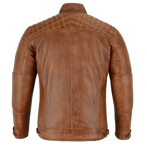 Mens Cafe Racer Waxed Lambskin Austin Brown Motorcycle Leather Jacket - Image 3