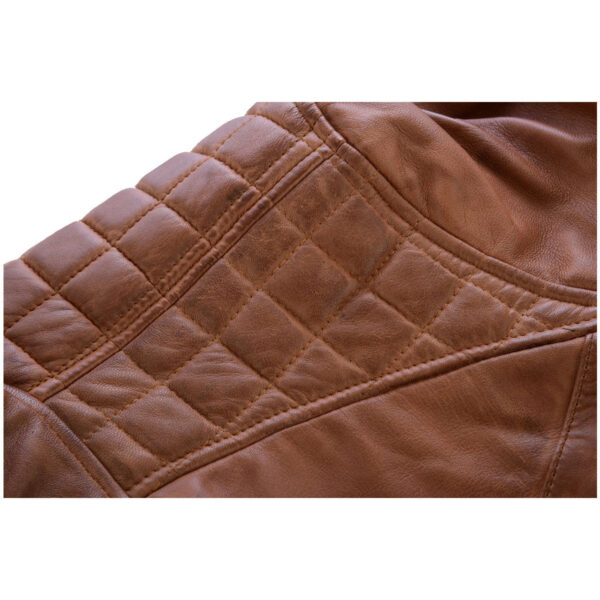 Mens Cafe Racer Waxed Lambskin Austin Brown Motorcycle Leather Jacket - Image 12