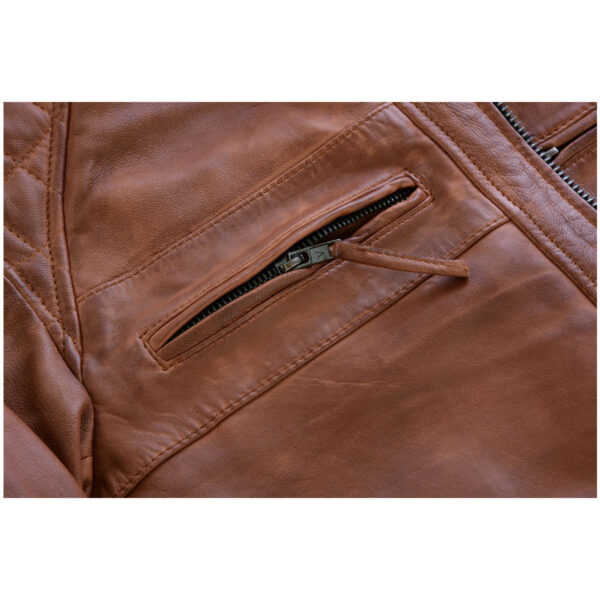 Mens Cafe Racer Waxed Lambskin Austin Brown Motorcycle Leather Jacket - Image 14