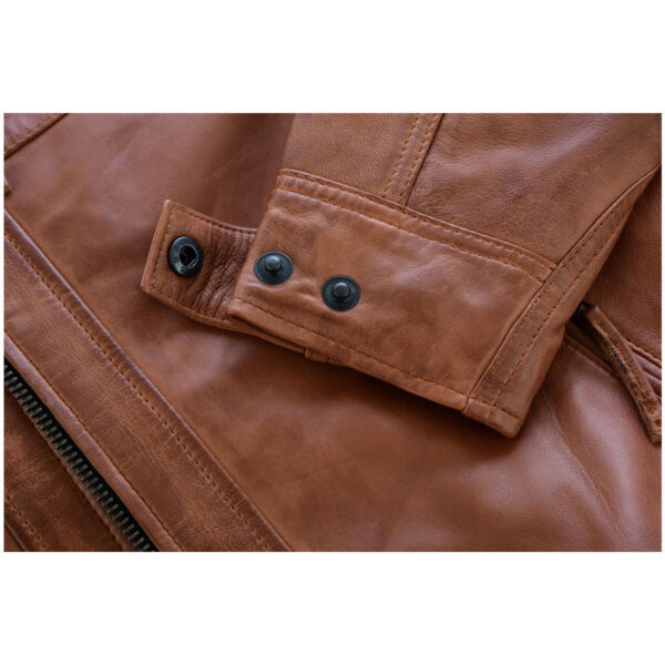 Mens Cafe Racer Waxed Lambskin Austin Brown Motorcycle Leather Jacket - Image 16