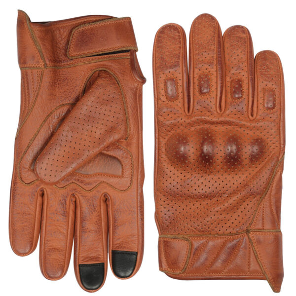 Vance Leathers Mens Premium Waxed Austin Brown Leather Perforated Motorcycle Gloves - Image 3