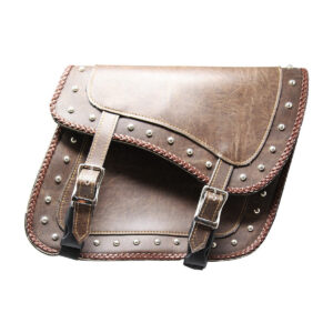 Vance Distressed Brown Studded Concealed Carry Motorcycle Saddlebags for Honda Yamaha Kawasaki Indian and Harley Davidson Motorcycles