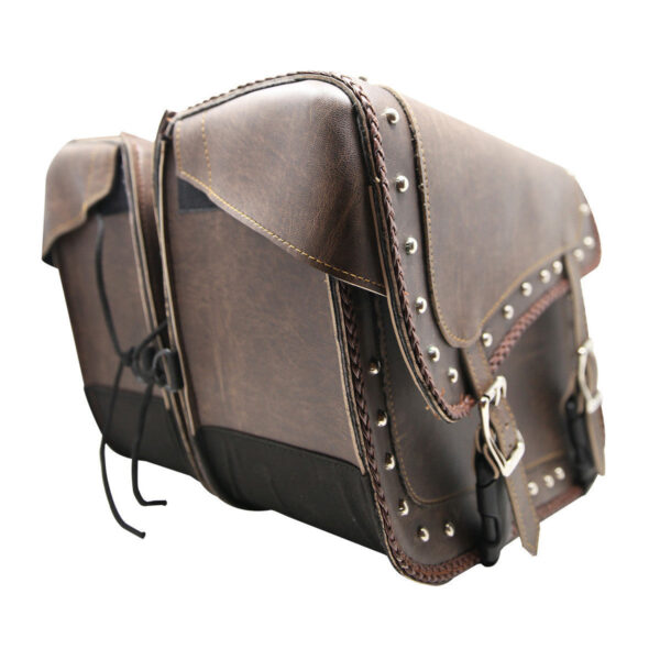 Vance Distressed Brown Studded Concealed Carry Motorcycle Saddlebags for Honda Yamaha Kawasaki Indian and Harley Davidson Motorcycles - Image 3