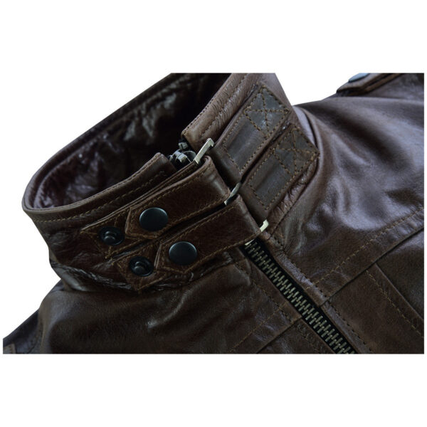 Vance Leather Mens Vincent Brown Waxed Premium Cowhide Motorcycle Leather Jacket - Image 3