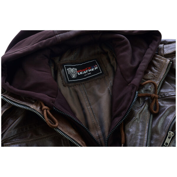 Vance Leather Mens Vincent Brown Waxed Premium Cowhide Motorcycle Leather Jacket - Image 6