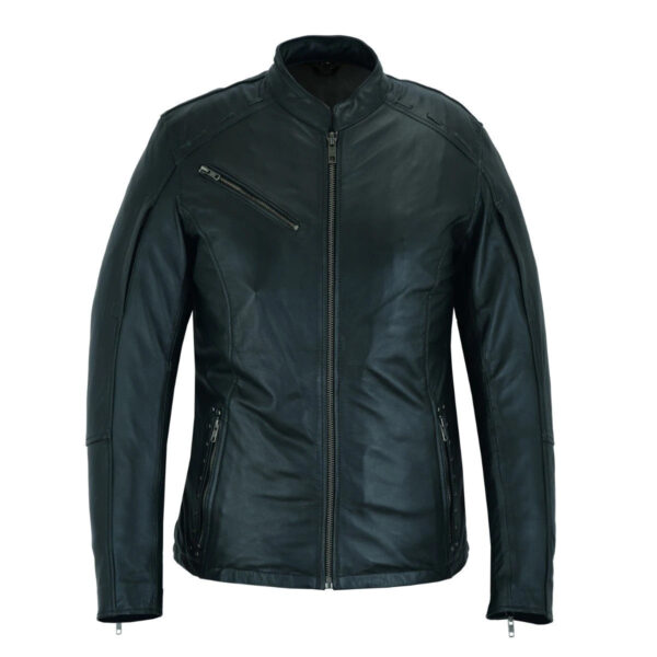 High Mileage "Roxy" Women's Fringe and Rivet Detail Premium Lightweight Black Leather Lady Biker Motorcycle Fashion Jacket - Image 2