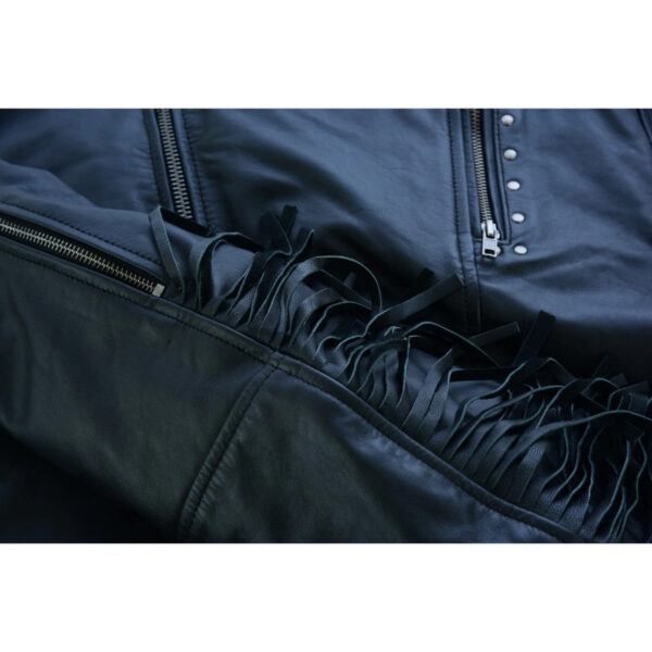 High Mileage "Roxy" Women's Fringe and Rivet Detail Premium Lightweight Black Leather Lady Biker Motorcycle Fashion Jacket - Image 5