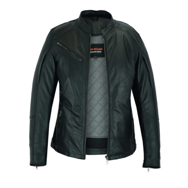 High Mileage "Roxy" Women's Fringe and Rivet Detail Premium Lightweight Black Leather Lady Biker Motorcycle Fashion Jacket - Image 6