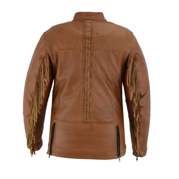 High Mileage "Roxy" Women's Fringe and Rivet Detail Premium Lightweight Brown Leather Lady Biker Motorcycle Fashion Jacket - Image 2