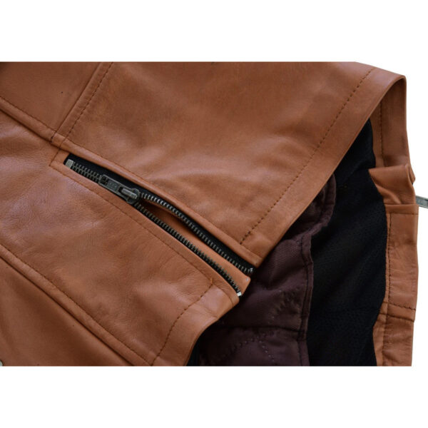 High Mileage "Roxy" Women's Fringe and Rivet Detail Premium Lightweight Brown Leather Lady Biker Motorcycle Fashion Jacket - Image 7