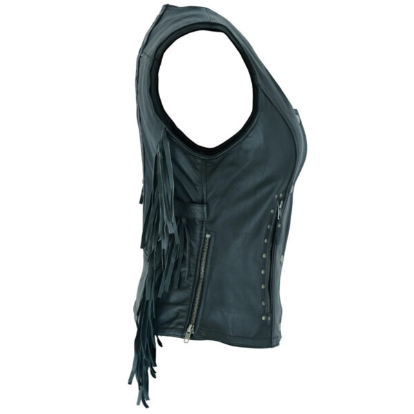 High Mileage 'Roxy' Ladies Premium Black Vest with Fringes and Rivets - Image 2