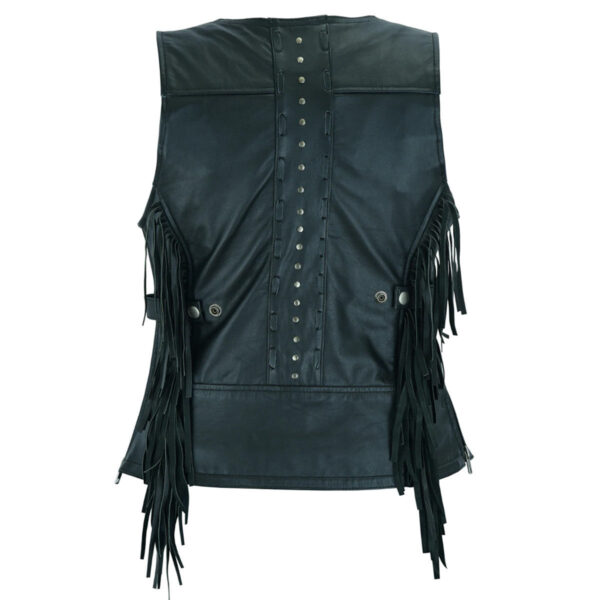 High Mileage 'Roxy' Ladies Premium Black Vest with Fringes and Rivets - Image 4