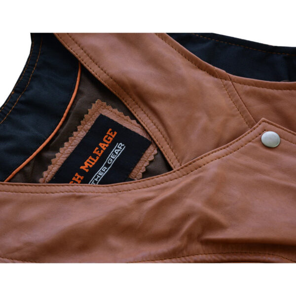 High Mileage 'Roxy' Ladies Premium Brown Leather Vest with Fringes and Rivets - Image 8