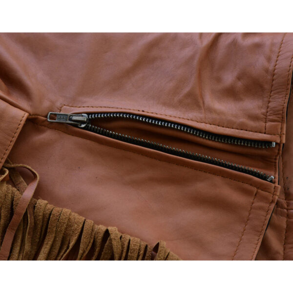 High Mileage 'Roxy' Ladies Premium Brown Leather Vest with Fringes and Rivets - Image 9