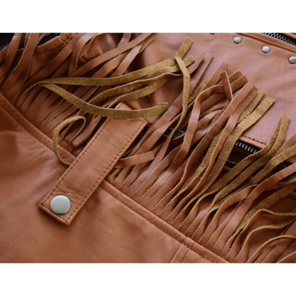 High Mileage 'Roxy' Ladies Premium Brown Leather Vest with Fringes and Rivets - Image 11